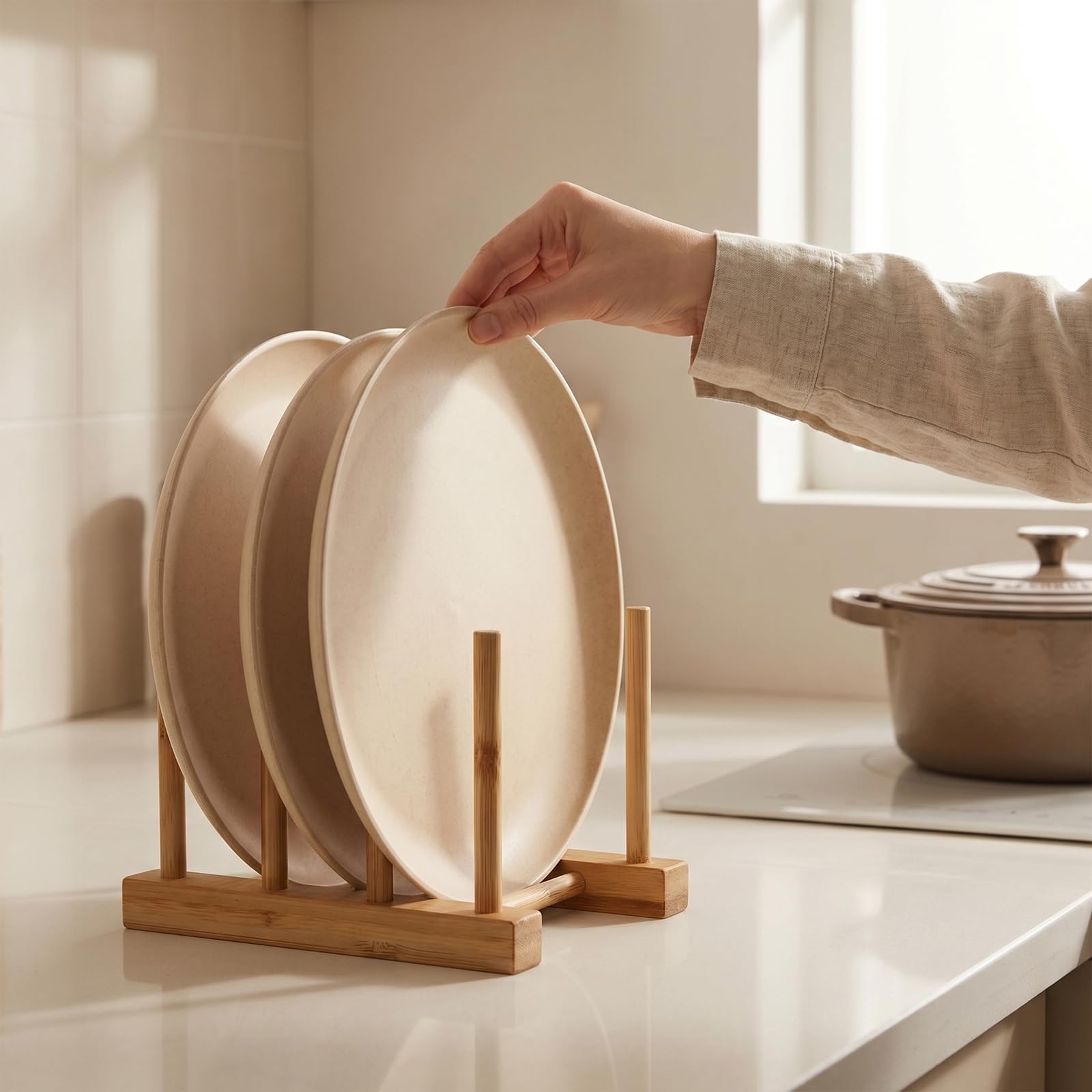 Cutting Board Holder, Bamboo Dish Rack, Vertical Drainer Kitchen Organizer fo…
