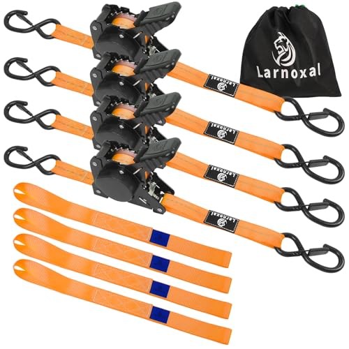 Retractable Ratchet Straps 4 Pack – 1,500 Lbs Break Strength 1 in x 10 Orange