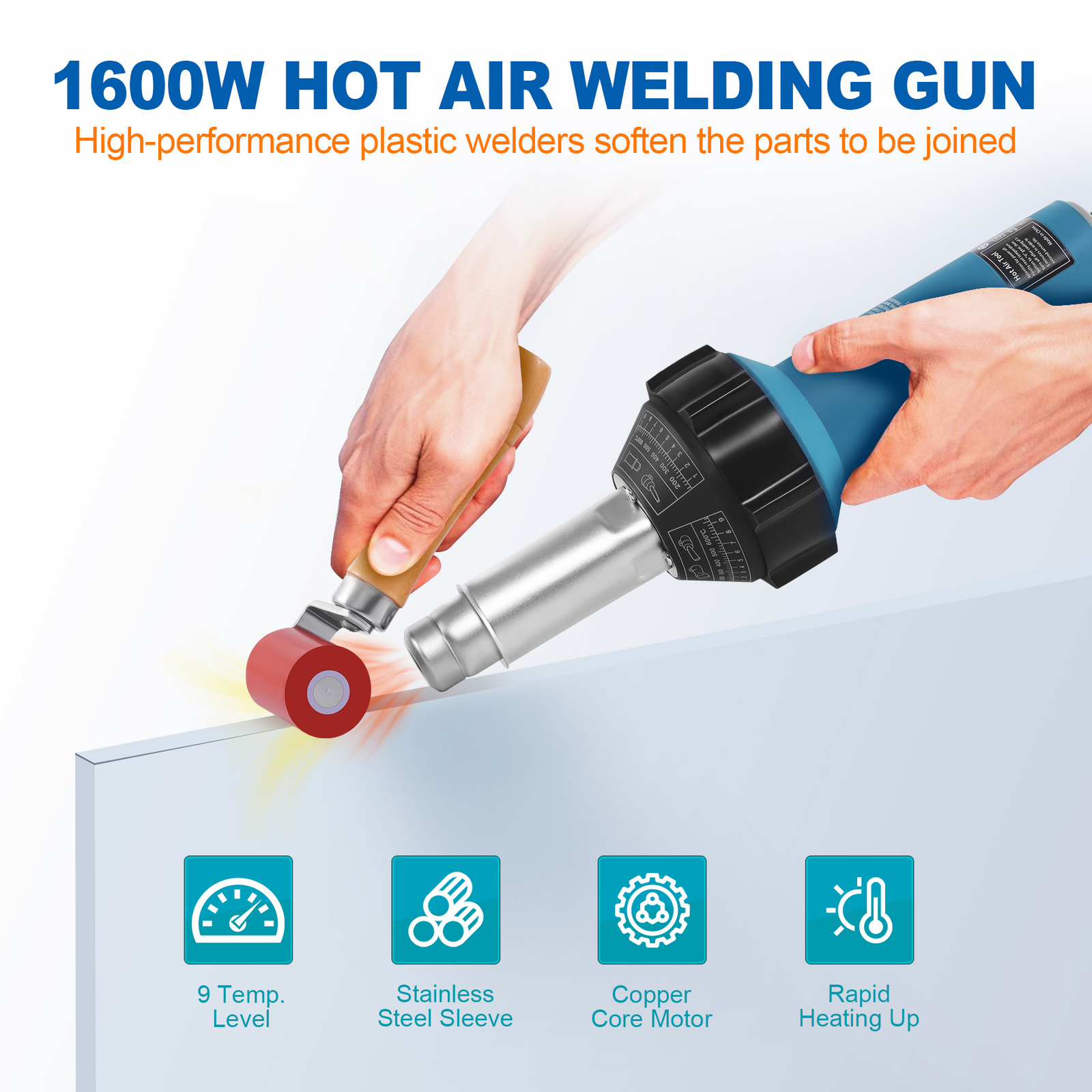 1600W Professional Heat Gun Hot Air Torch Plastic Welding Gun Roofing Welder