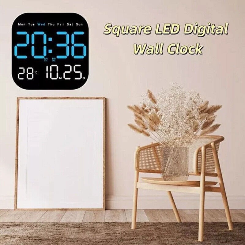 Wall Clock Remote Control Temperature Date Week Display Adjust LED Large Digital
