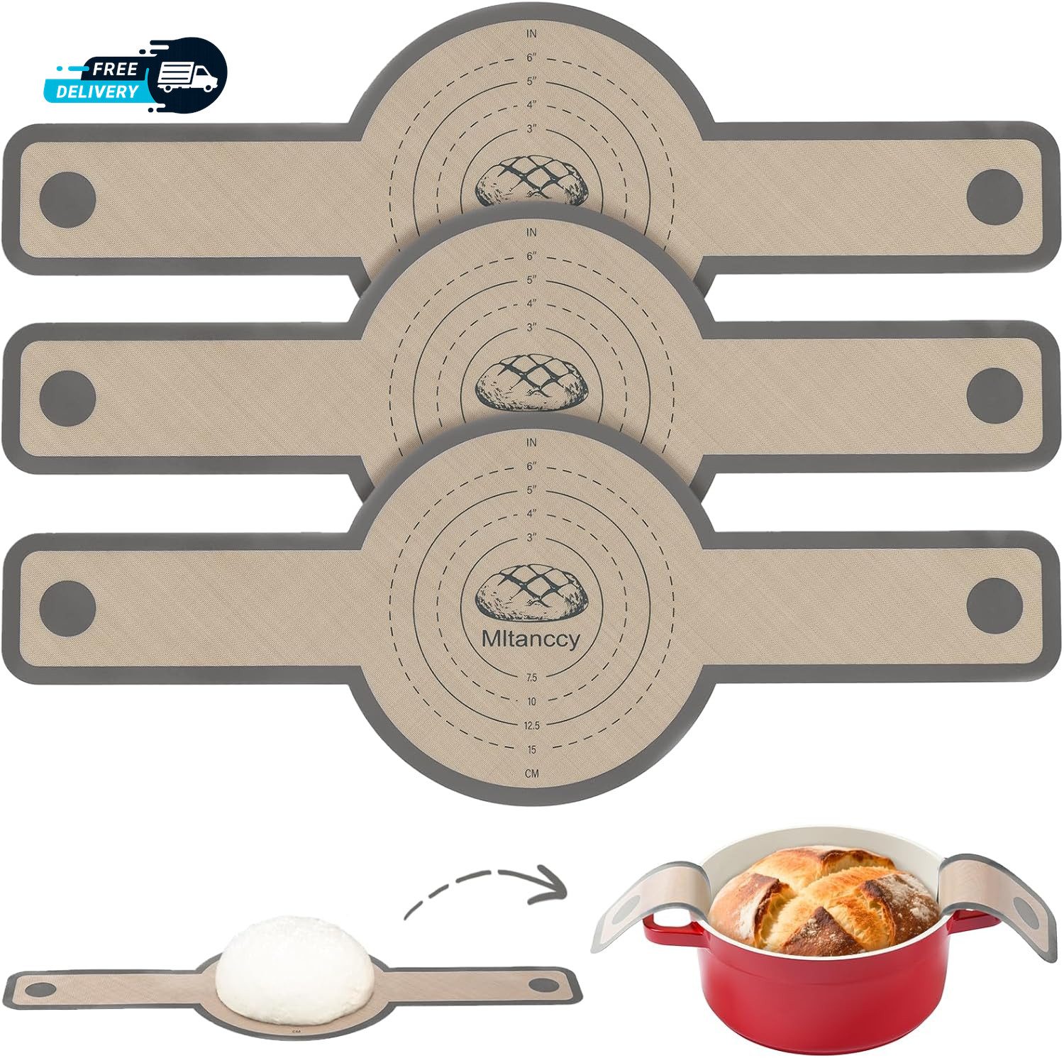 3 PCS Silicone Bread Sling for Dutch Oven Liners Non Stick Easy to Clean