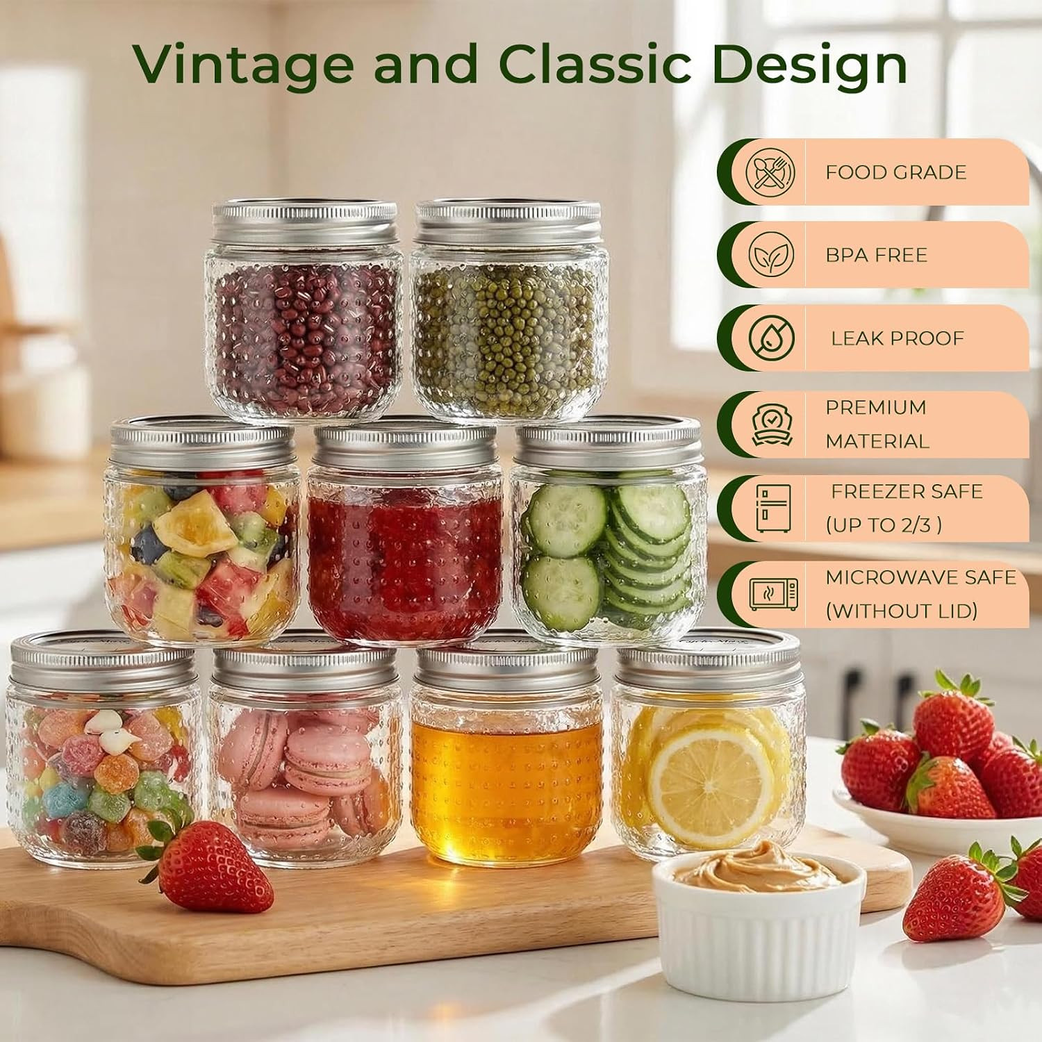 Cyclemore 8Oz Mason Jars, 30 Pack Dual Dot Jar with Silver Separable Lids
