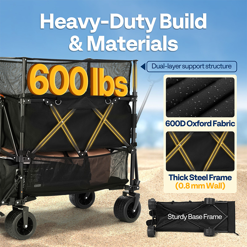 500L Capacity Double Decker Collapsible Wagon 600lbs Utility Cart w/ Big Wheels
