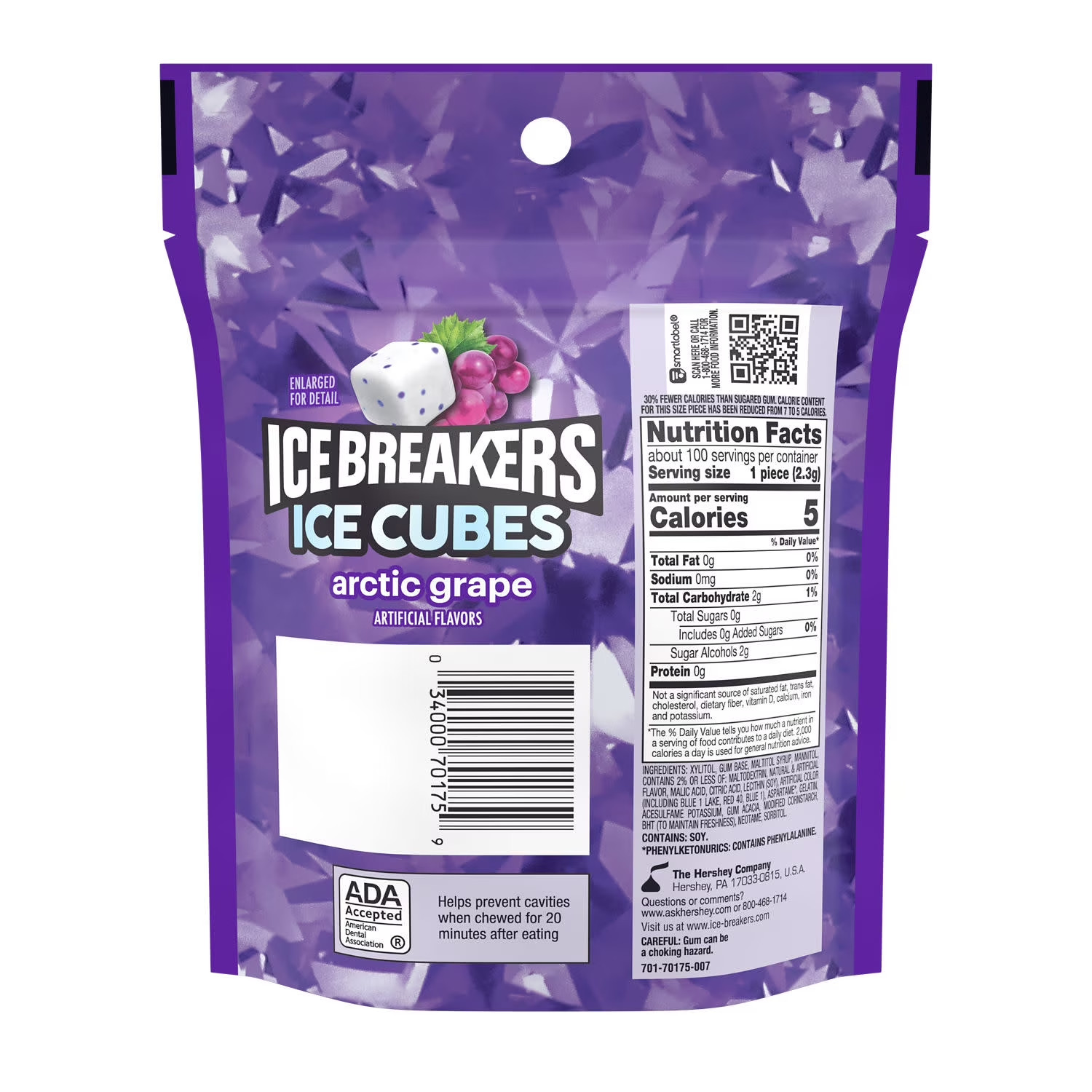(Pack of 2) Ice Breakers Ice Cubes Arctic Grape Sugar Free Gum 8.11 oz 200 pcs