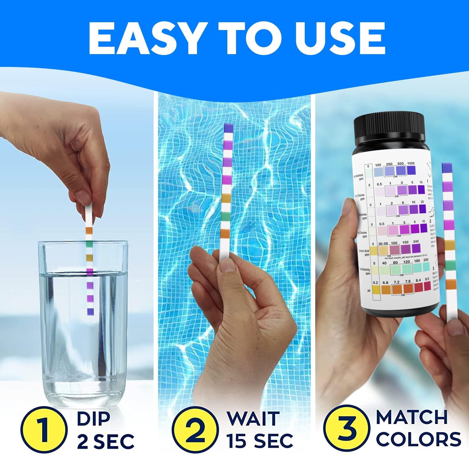 7-in-1 Accurate Pool Test Strips – 150 Hot Tub Spa – Quick Pool…