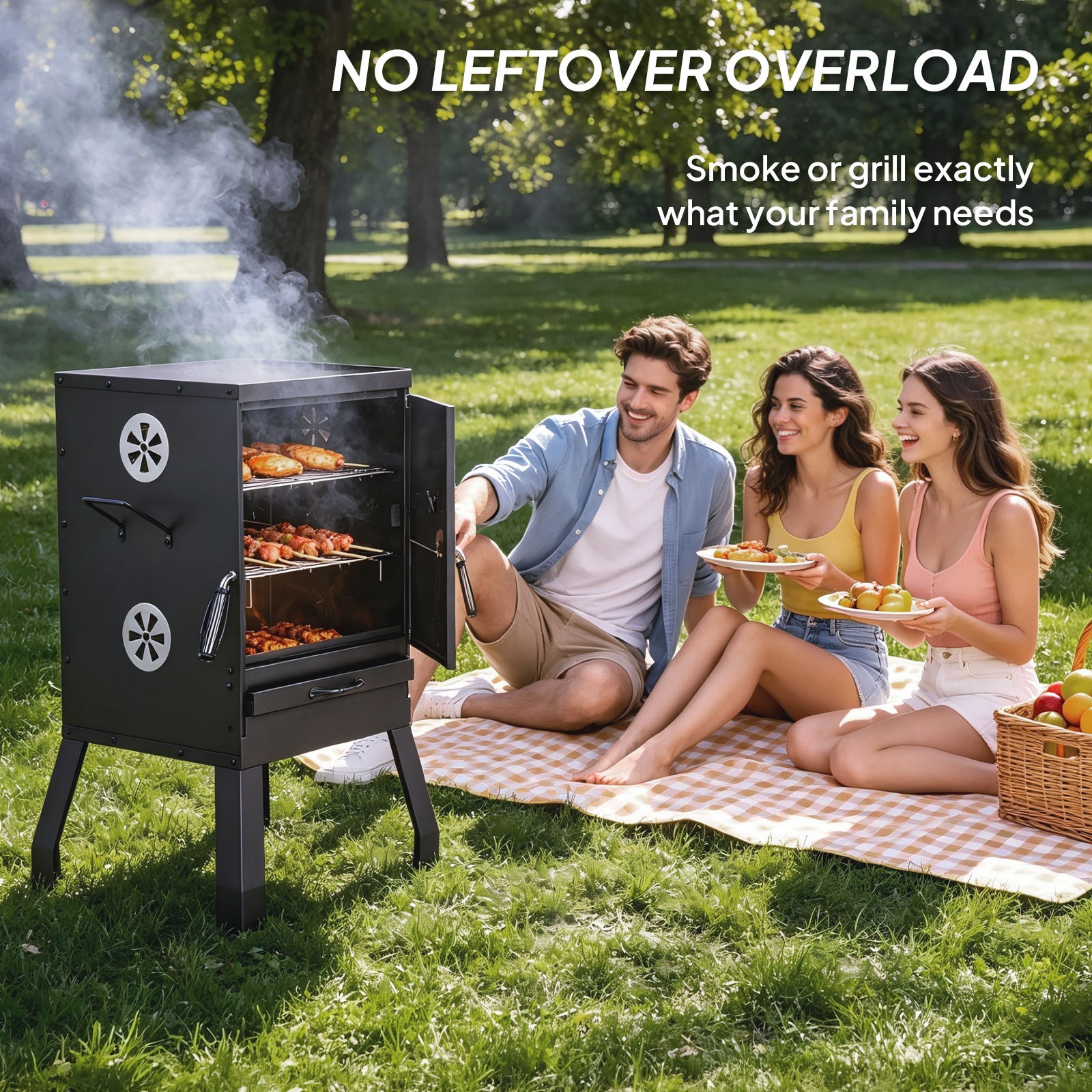 Charcoal Smoker BBQ Grill Vertical Smokers Portable Meat Cooker for Outdoor