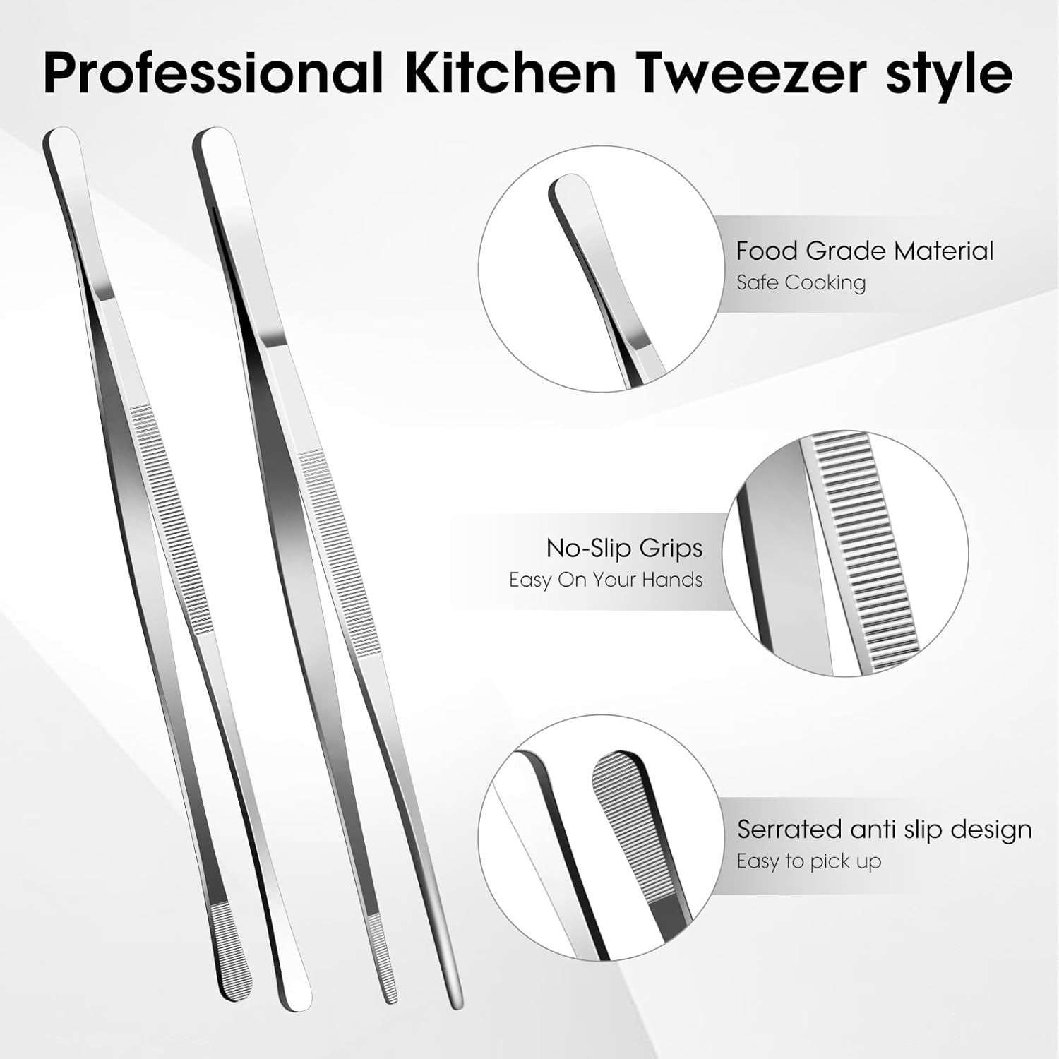 Stainless Steel Cooking Tweezers Tongs 12 Inch Kitchen Tools 2 Pack