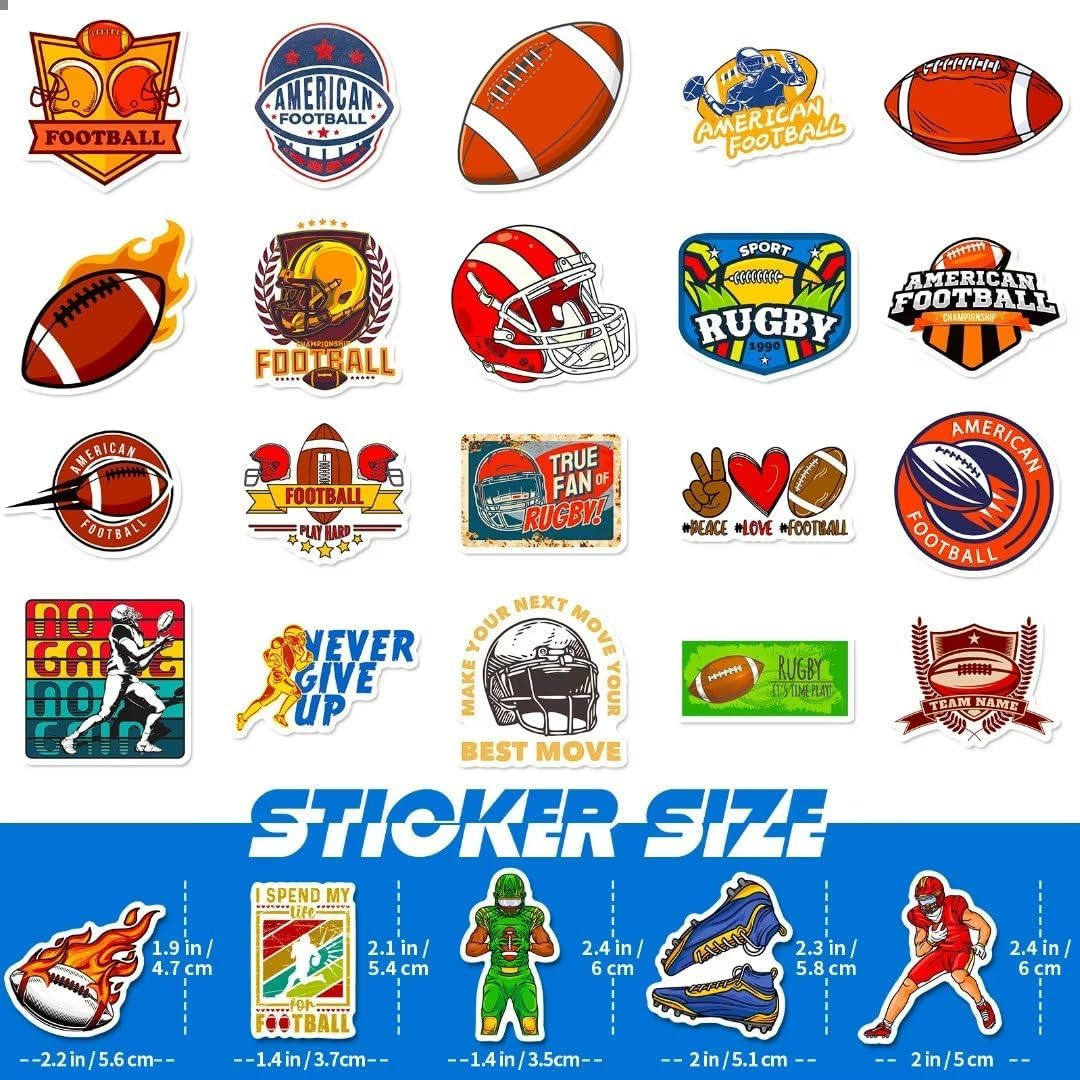 Football Stickers for Kids Teens Adults, 100PCS Vinyl Waterproof Football Sports