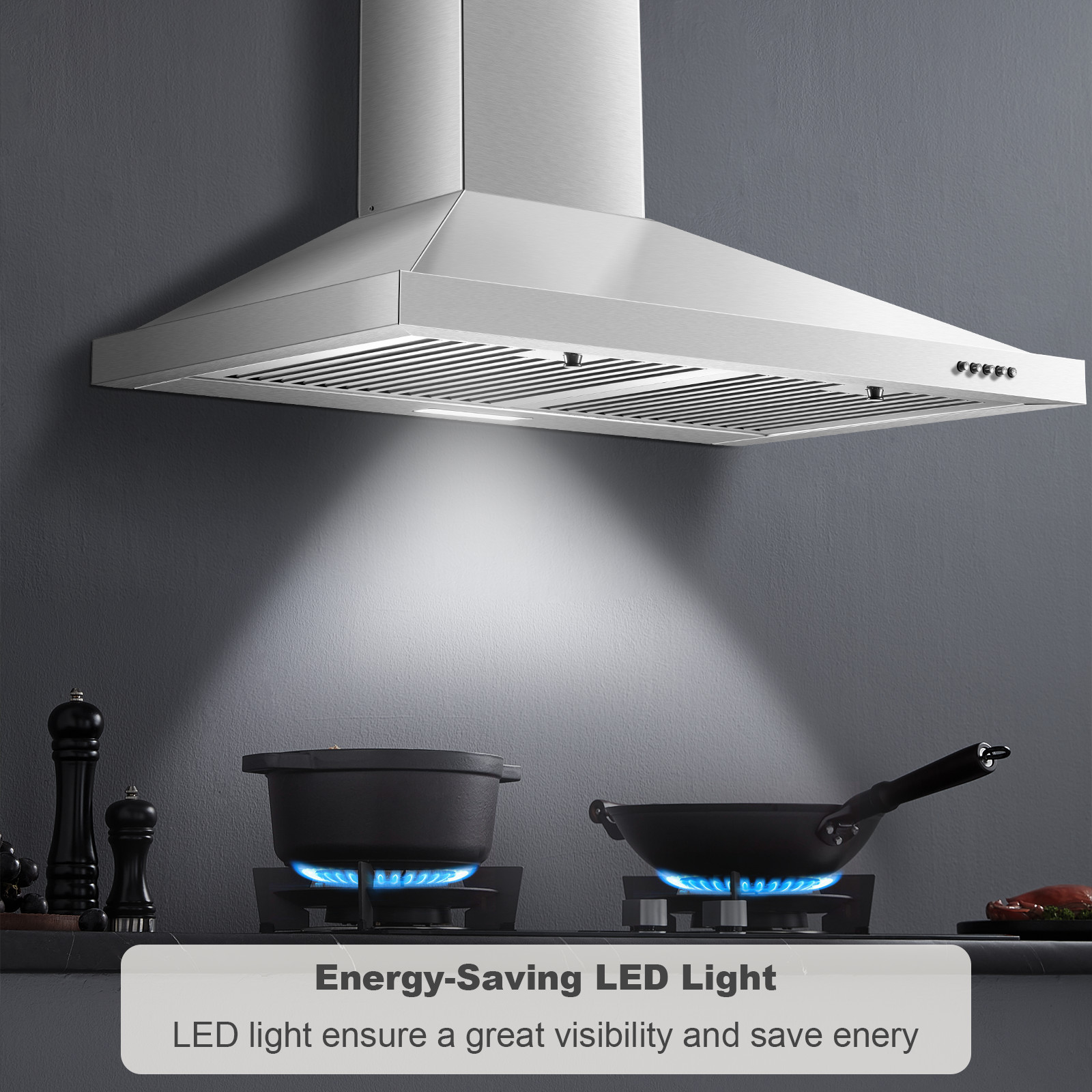 30″ Over Range Exhaust 450CFM 3 Speed Less Than 55dB Long LED Illumination