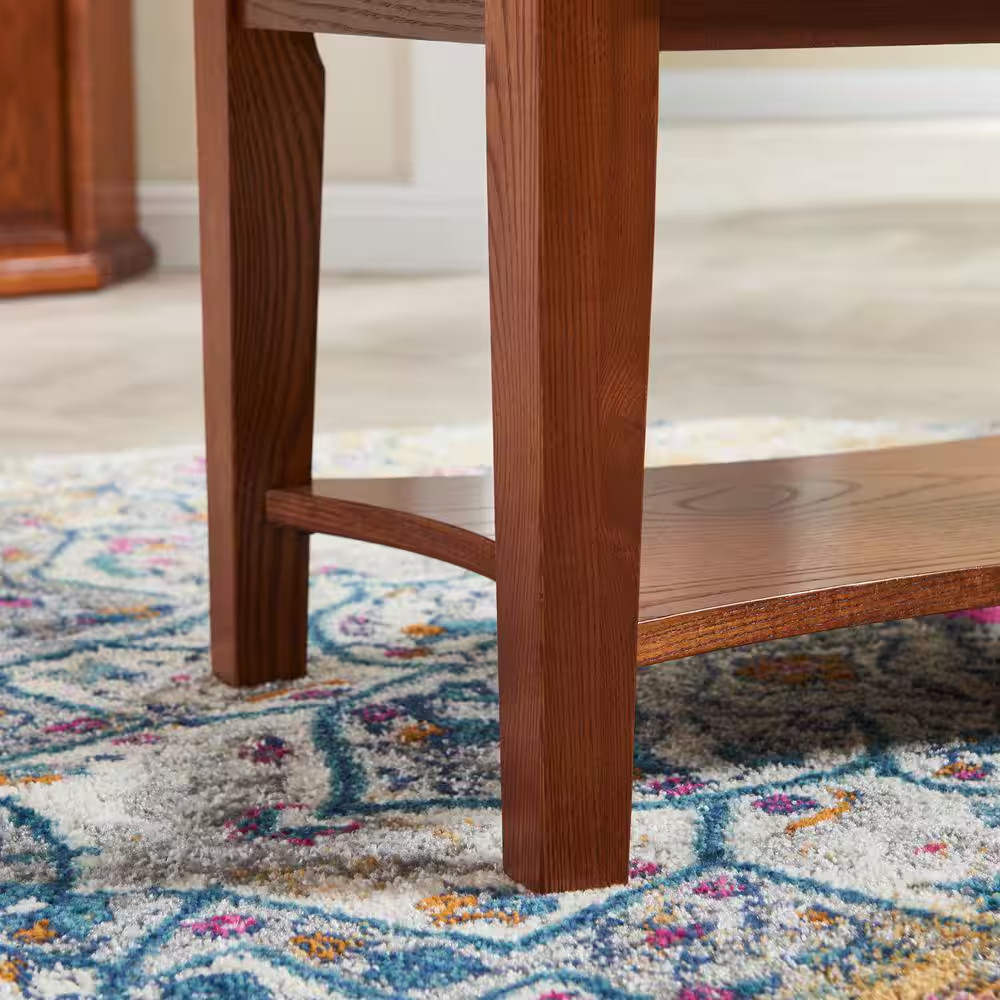35 In. Oak Oval Wood Top Coffee Table with Shelf