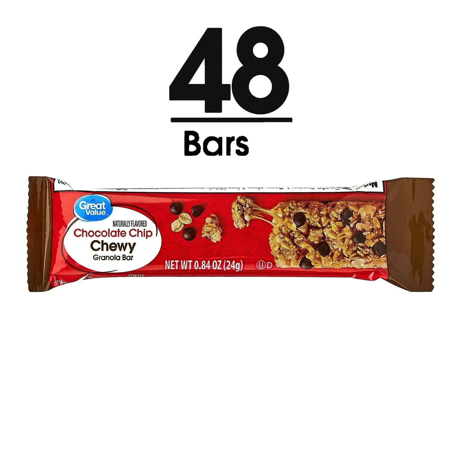 Chocolate Chip chewy granola bars, family size, 0.84 oz Paper Box, 48 count.