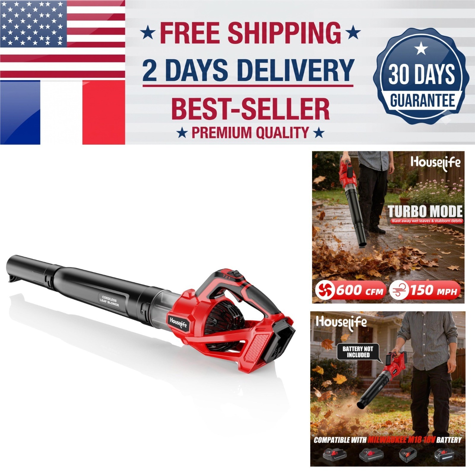 Houselife 600 CFM Cordless Leaf Blower, Battery Powered, 150 MPH Turbo