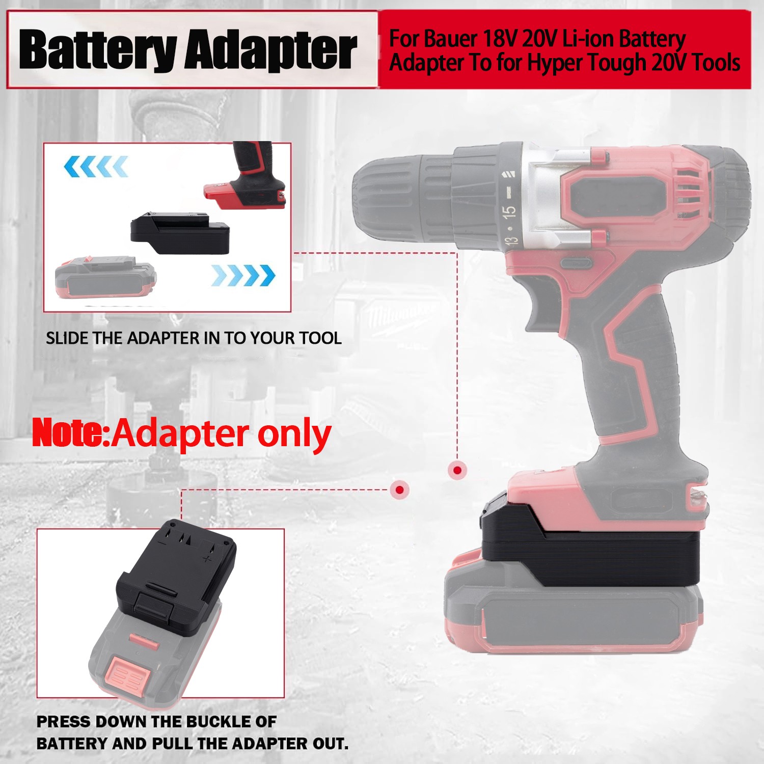 Adapter For Hyper Tough 20V Tools Adapter For Bauer 18V 20V Li-Ion Battery