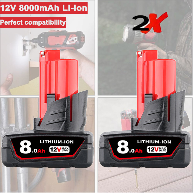 2Pack 8.0Ah Battery For Milwaukee for M12 LITHIUM Extended Capacity 48-11-2460