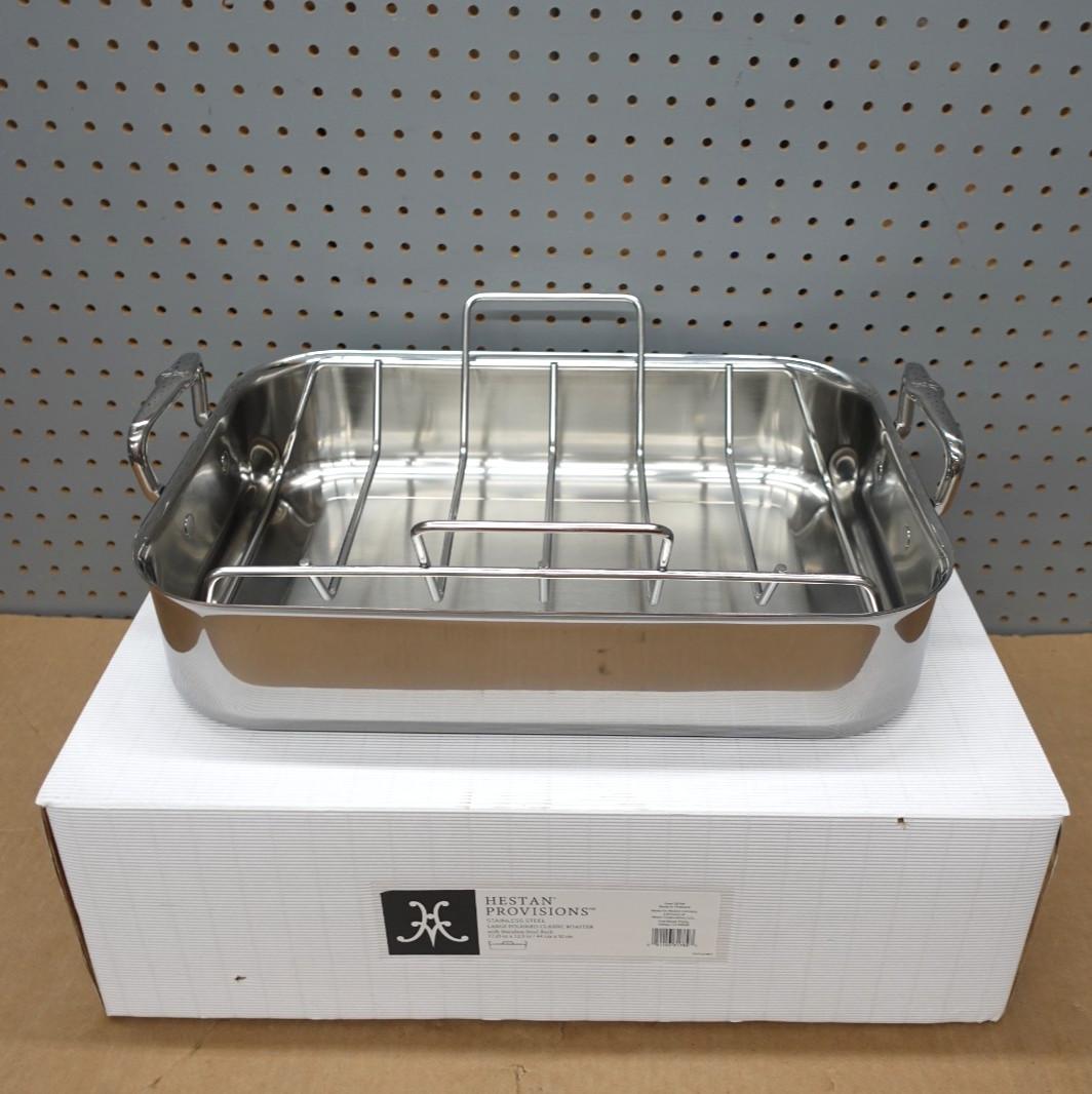 Hestan Provisions Brushed Stainless-Steel Classic Roaster with Rack, Large, Free