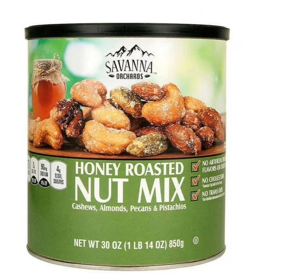 Savanna Orchards Honey Roasted Nut Mix Cashew/Almonds/Pecans 30 Oz EXP 11/2027
