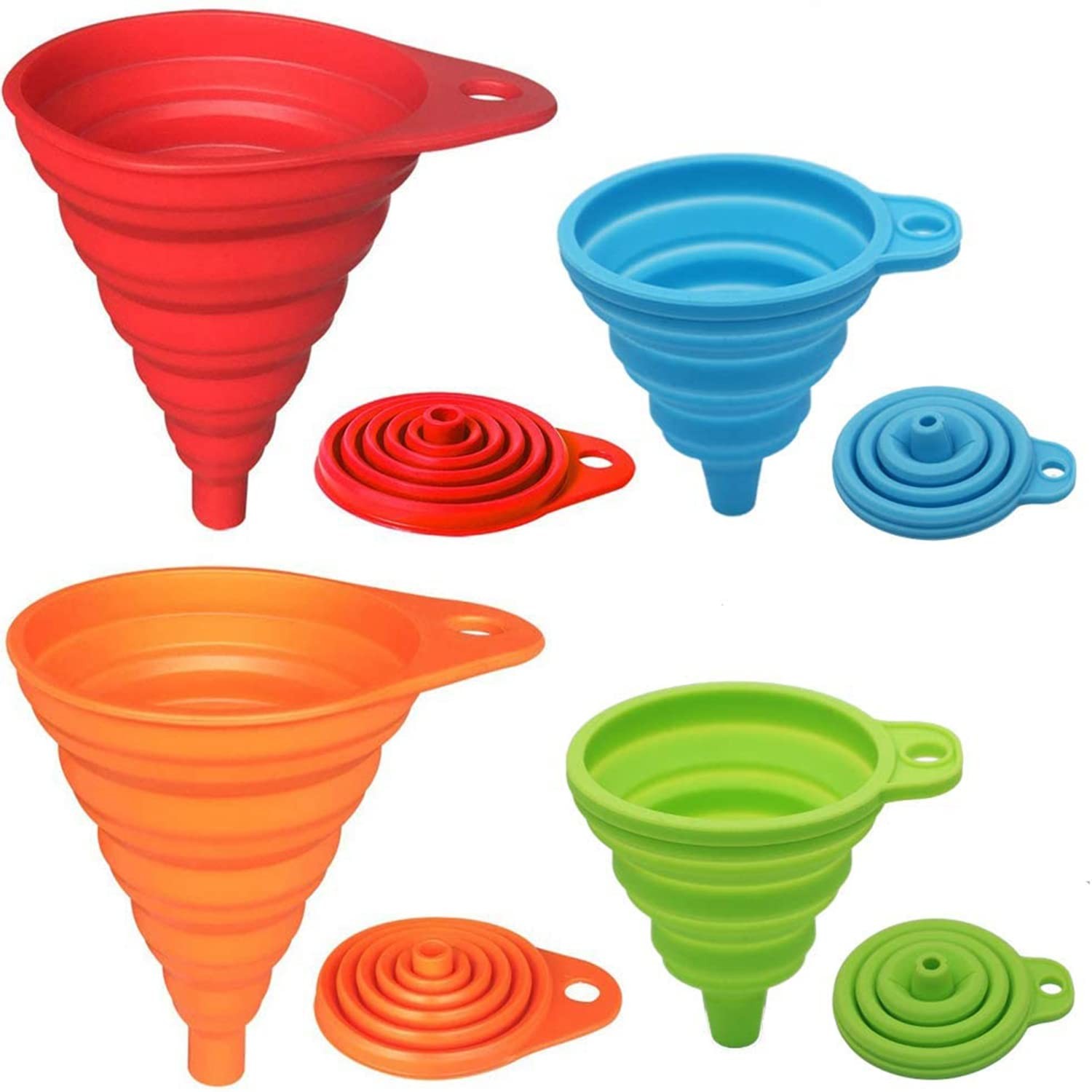 KongNai Kitchen Funnel Set 4 Pack Foldable Silicone for Liquid Transfer