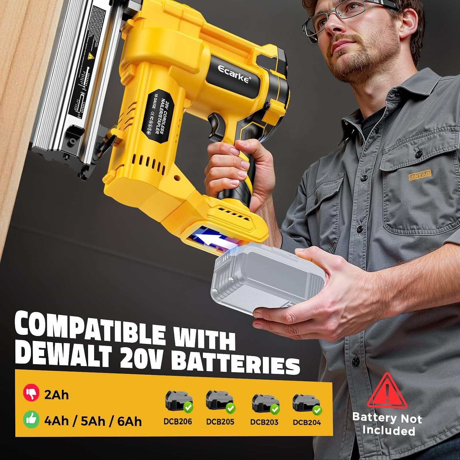 Cordless 2″ Brad Nailer Compatible with Dewalt 20V Battery(Tool Only), 2 in 1 El