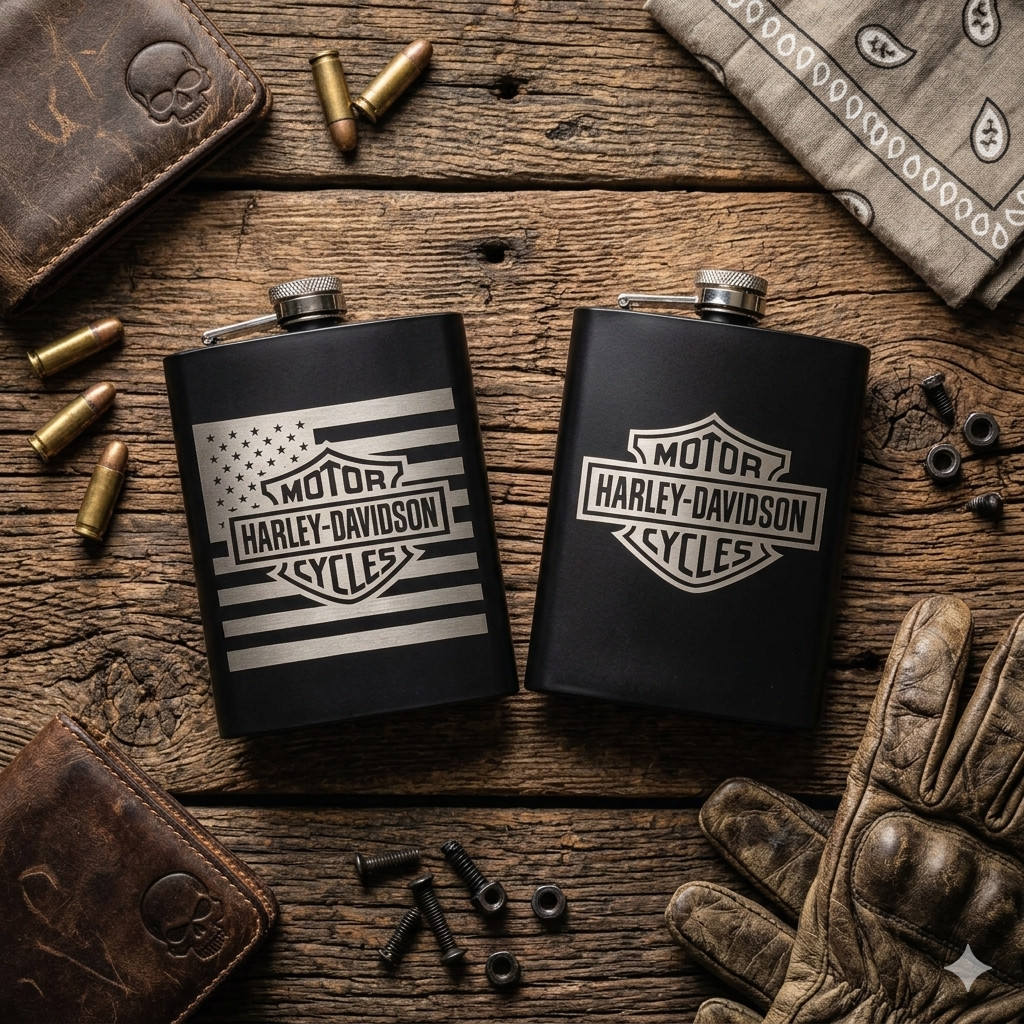 2 Pack Harley Davidson Art 8 oz. Stainless Steel Hip Flask – Biker Pocket Flask