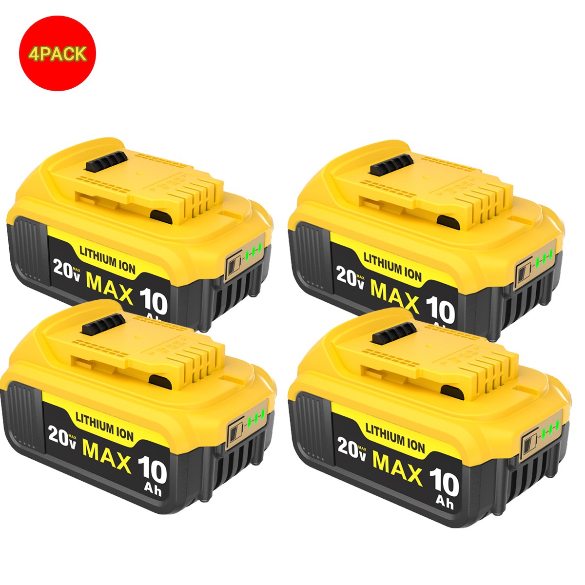 4Pack 10.0AH Lithium Ion Battery For DeWalt 20V 20 Volt Max DCB206 DCB200 DCB204
