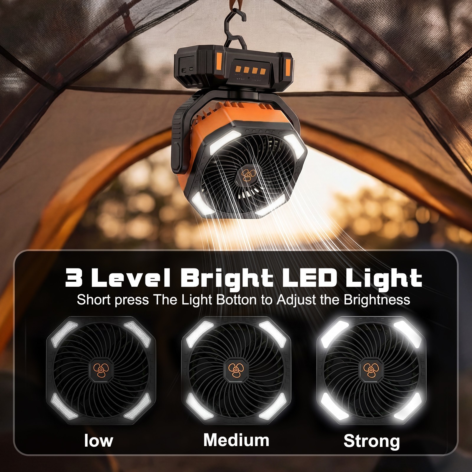 🎁20000mAh Portable Camping Fan Battery Powered Tent Light Fan W/ LED Light Fans