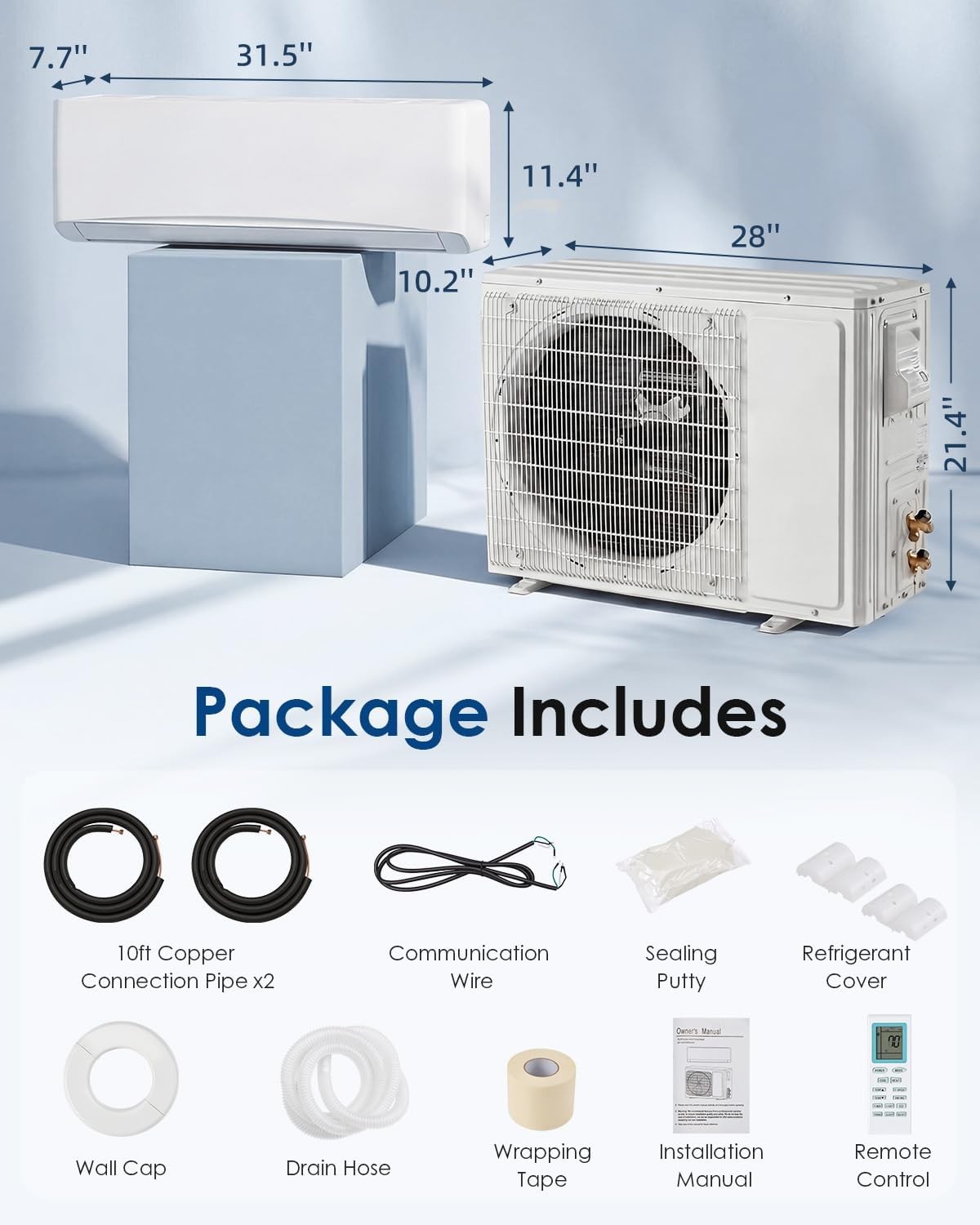 12000 BTU Mini Split AC/Heating System, Wall Air Conditioner & Heat Pump
