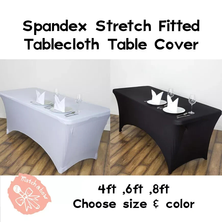 2Pack, 6FT Spandex Table Cover Fitted Rectangular Tablecloth 2PC 6FT Black