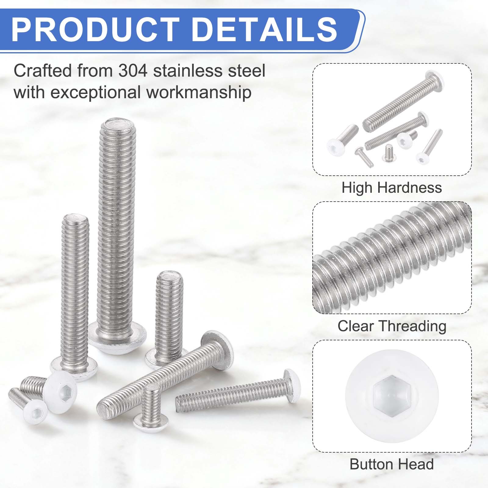 10 Pcs M6-1 x 30mm Button Head Socket Cap Screw Machine Screw, White