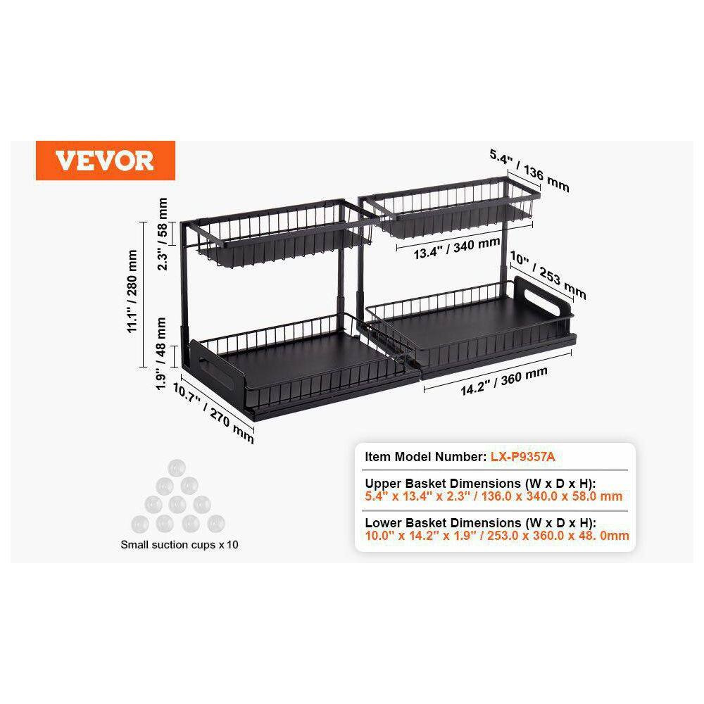 2-Piece 2-Tier Wire Pull-Out Cabinet Organizer – 10.7 In. X 14.2 In. under Sink