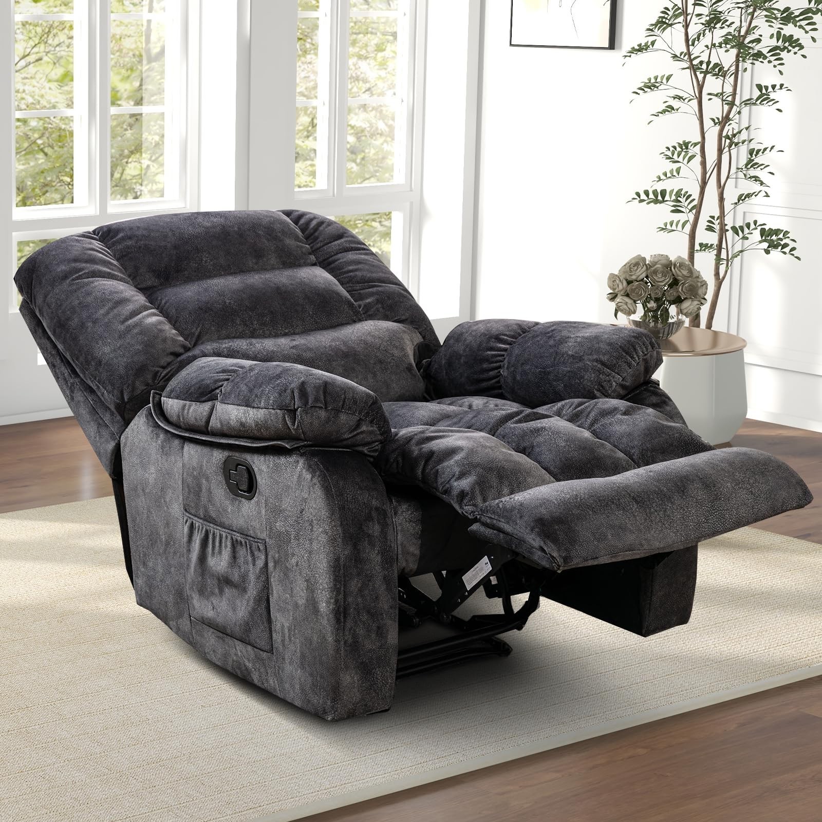 Canmov Manual Recliner Chair with Vibration Massage and Heat, Soft Fabric Chair
