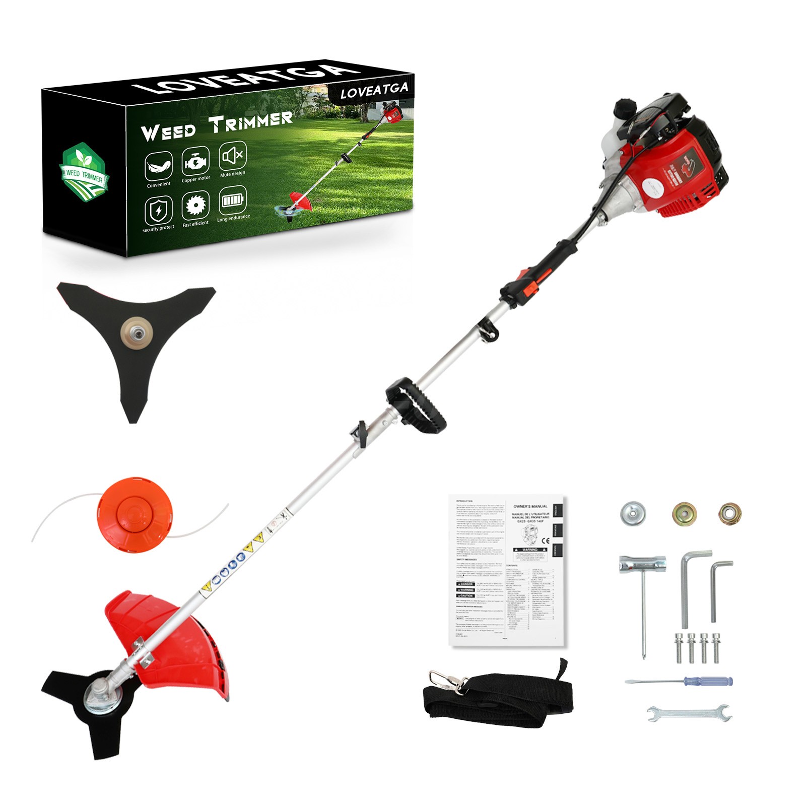 31cc 4-Stroke Straight Shaft Gas Weed Eater 13in 15lb Grass Trimmer For Lawns