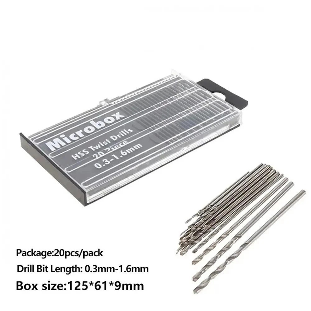 20pc Micro Drill Bit Set Wire Gauge Index #61-80 without Swivel Head Pin Vise