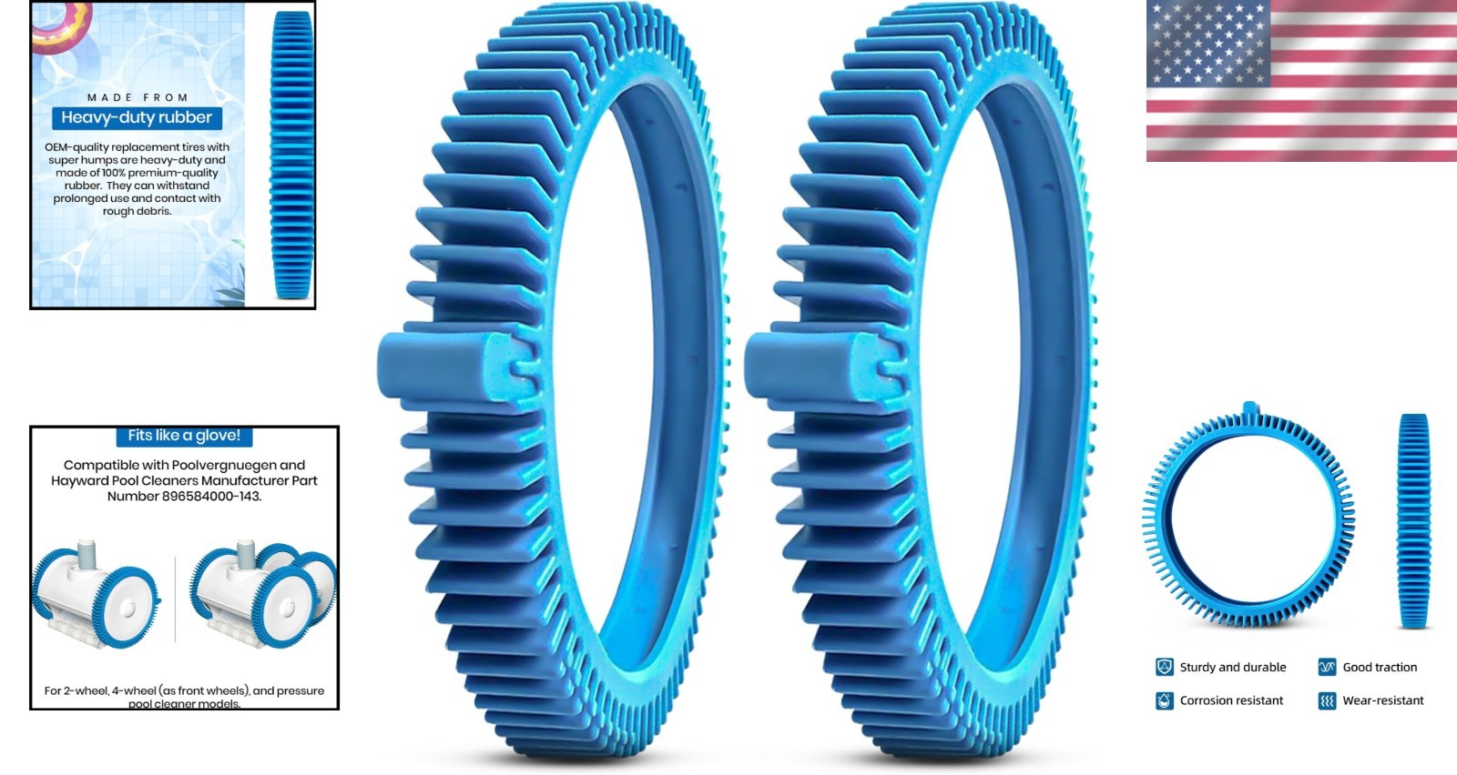 2 Pack Pool Cleaner Replacement Tires with Super Humps, Heavy Duty Rubber, Fi…