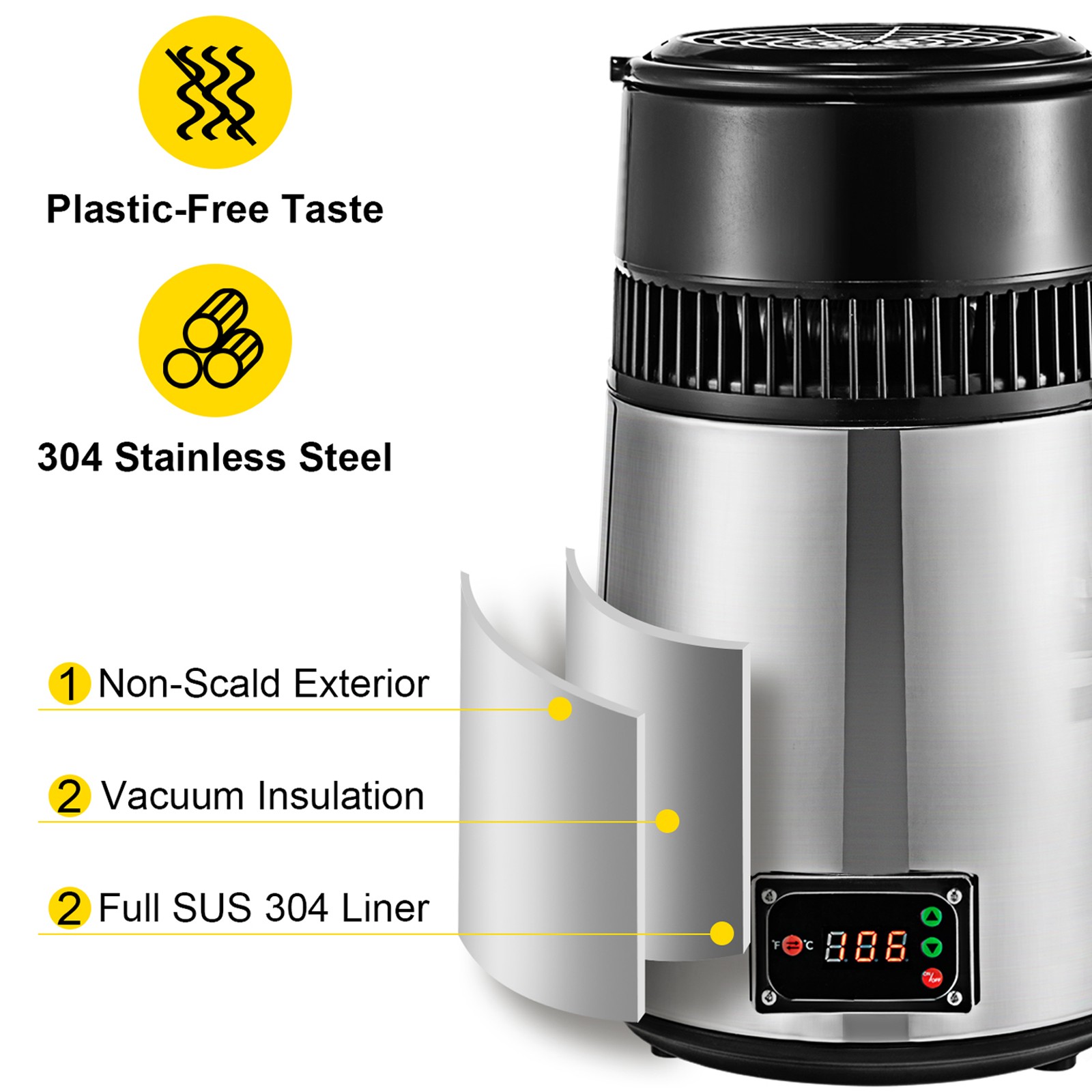 VEVOR 4L Water Distiller Purifier Machine Countertop Stainless Steel Interior