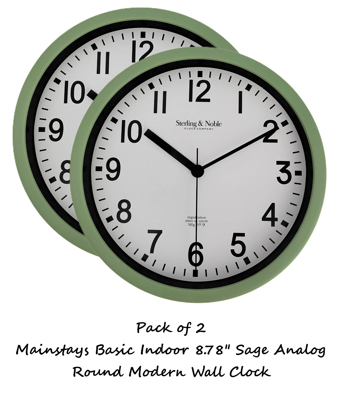 Mainstays Basic Indoor 8.78″ Sage Analog Round Modern Wall Clock (2 Pack)