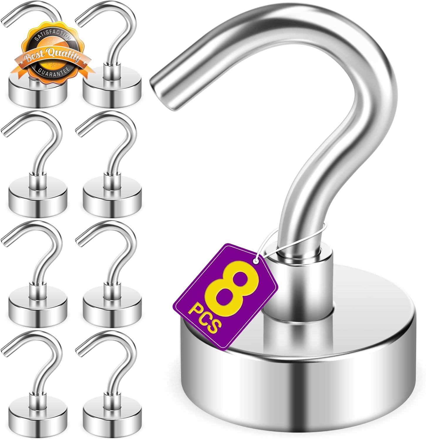 Magnetic Hooks Heavy Duty 30LB Strong Magnets Hanging Silver 8 Pack