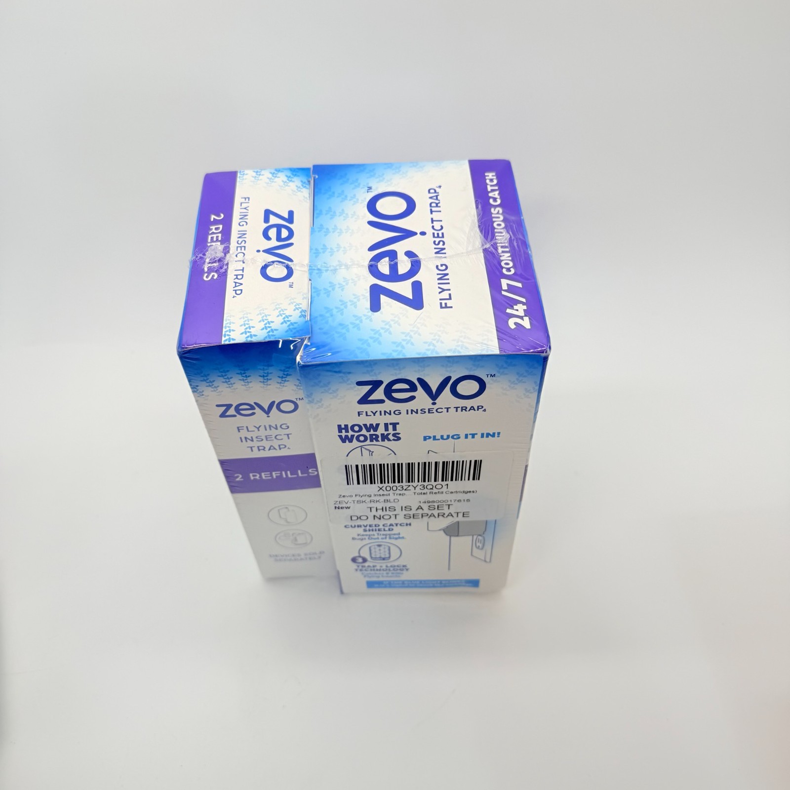Zevo Indoor Flying Insect Trap Starter Kit plus 2 Refill Cartridges New Sealed