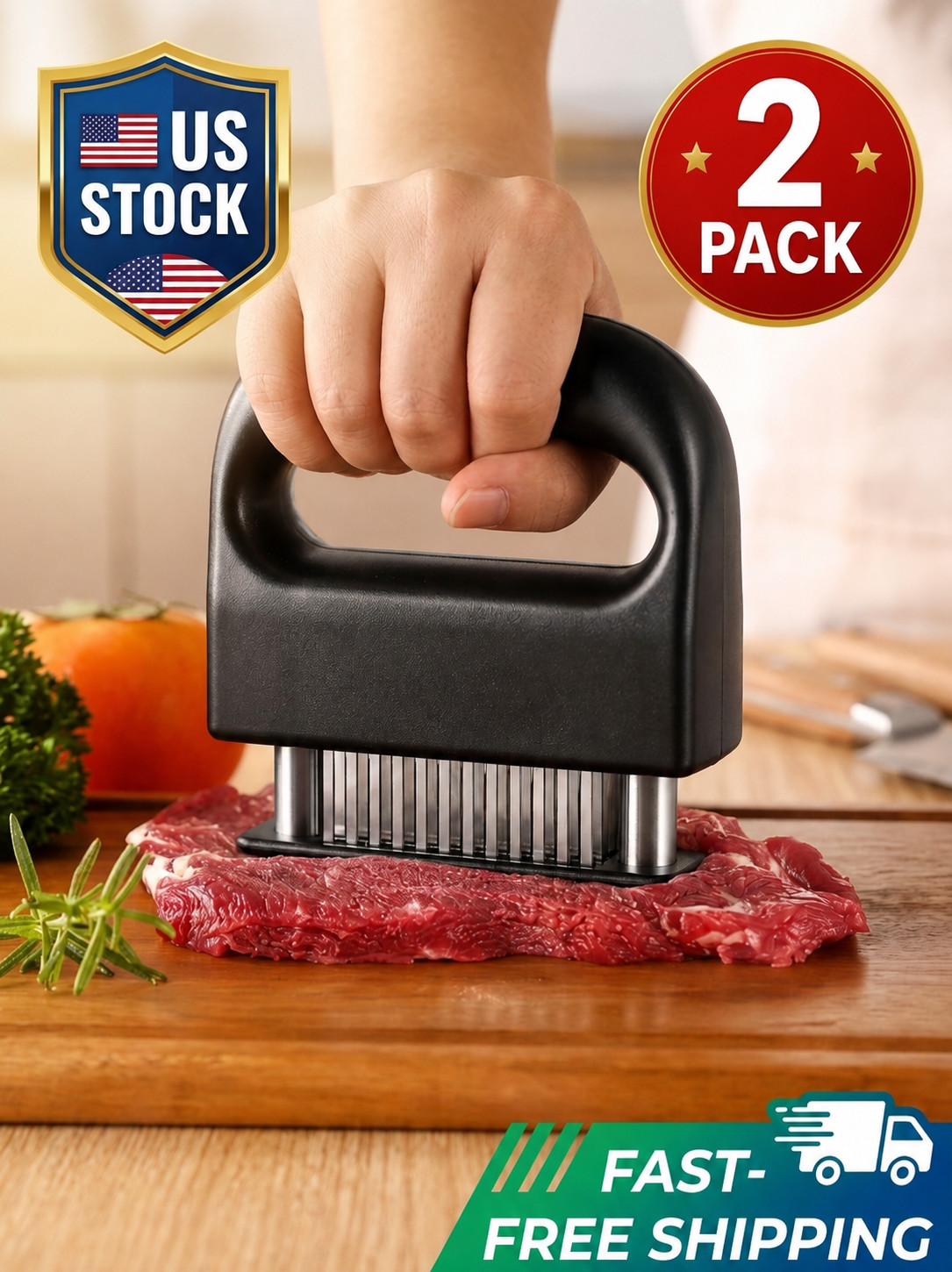 2 PACK Meat Tenderizer Tool Stainless Steel Needle Cooking Hammer Kitchen Tool