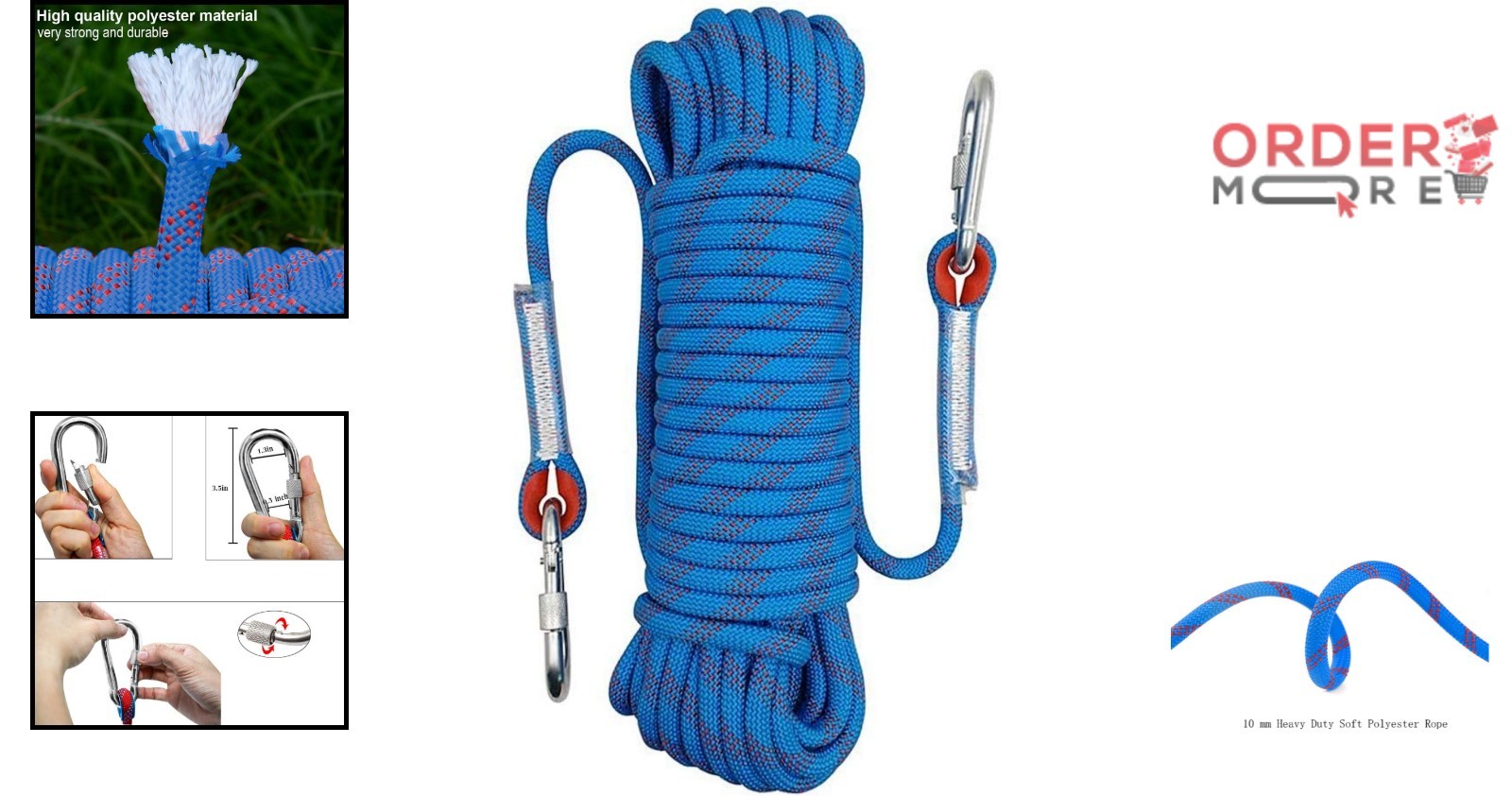 Outdoor Polyester Rope 10mm 2000lb Static Rope for Pulling Rigging Tree Work