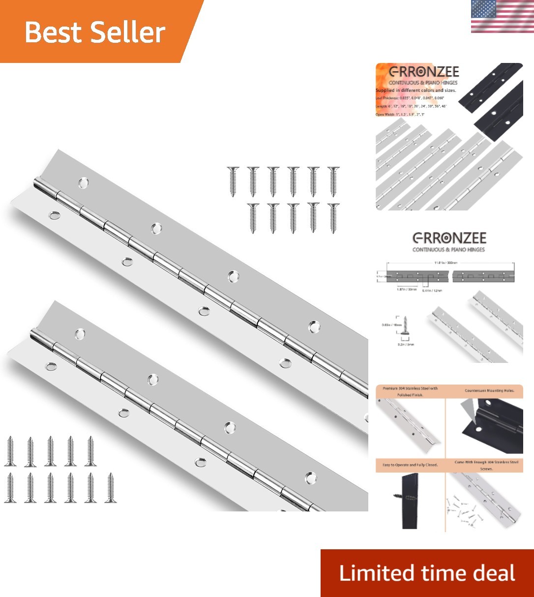 2PCS 12 Inch Heavy Duty Piano Hinges – Polished Stainless Steel for Durability