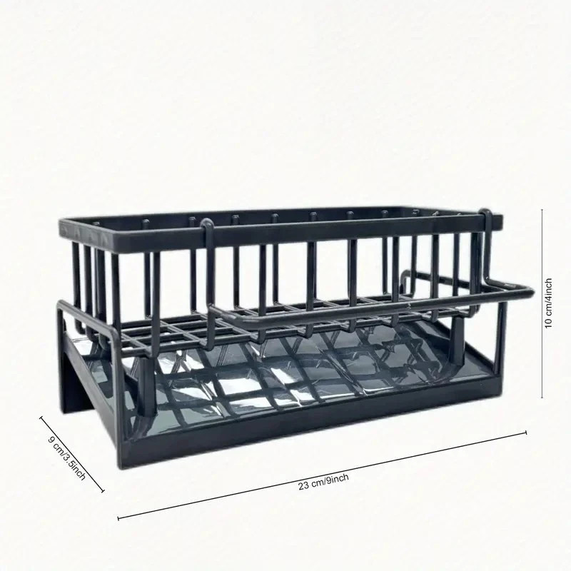 Black Plastic Kitchen Sink Sponge Organizer Rack with Towel Holder Rust Free