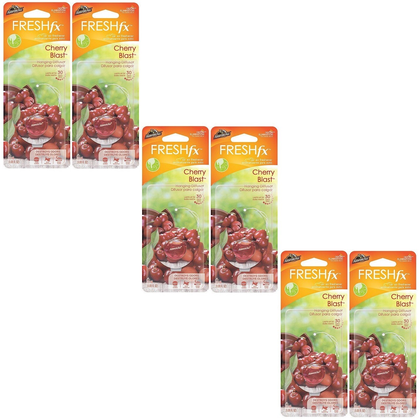 6 ArmorAll Fresh FX Hanging Diffuser Car Air Freshener Cherry Blast Each 0.08 oz