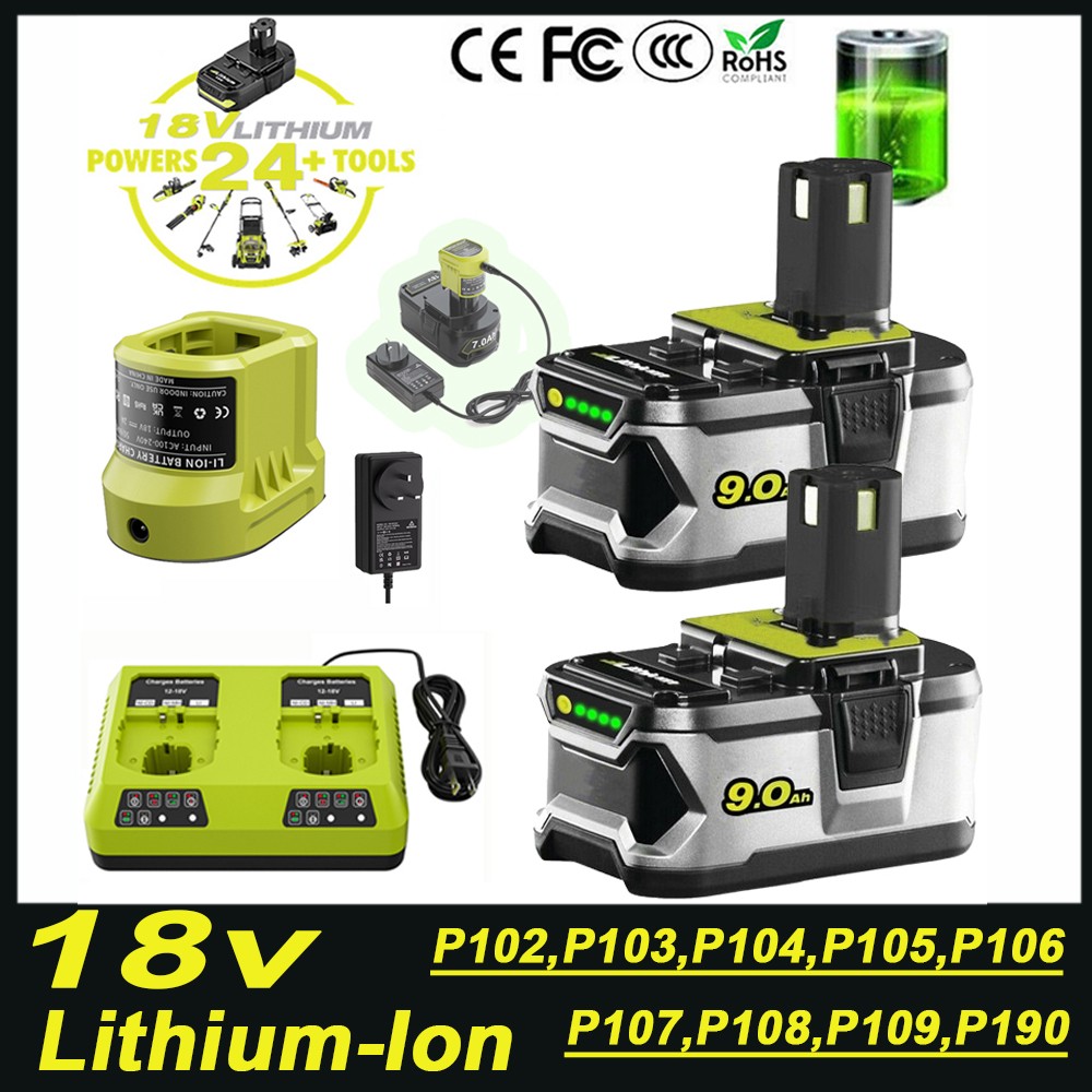 For Ryobi P108 18V One PLUS High Capacity P105 P102 Lithium Battery/P117 Charger
