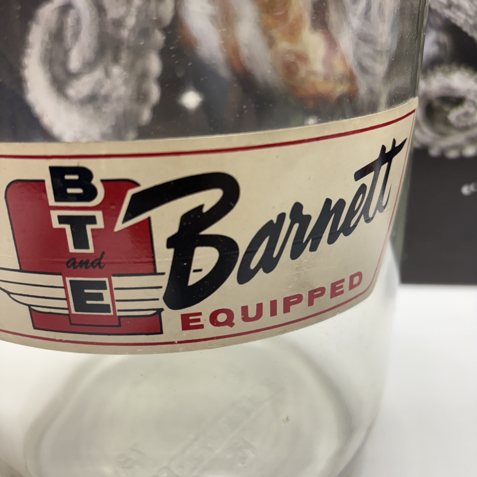 Vintage BT & E Barnett 1 Gallon Glass Jar w/Lid made by Kerr Glass Manufacture