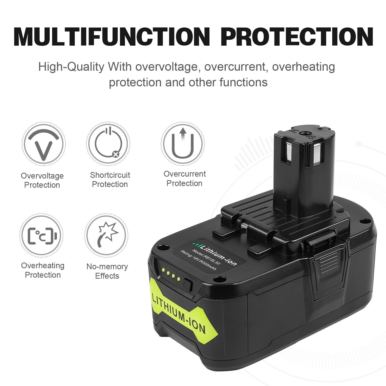 1-4PACK 8.0Ah 18 Volt For RYOBI P108 18V High Capacity Lithium-Ion Battery P107