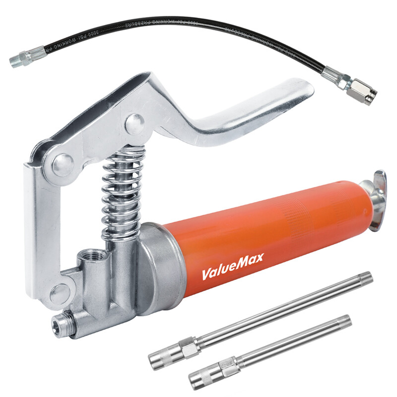 ValueMax Mini Grease Gun Kit 3OZ Grease 12” Flexible Hose 5” 3″ Extension Tube