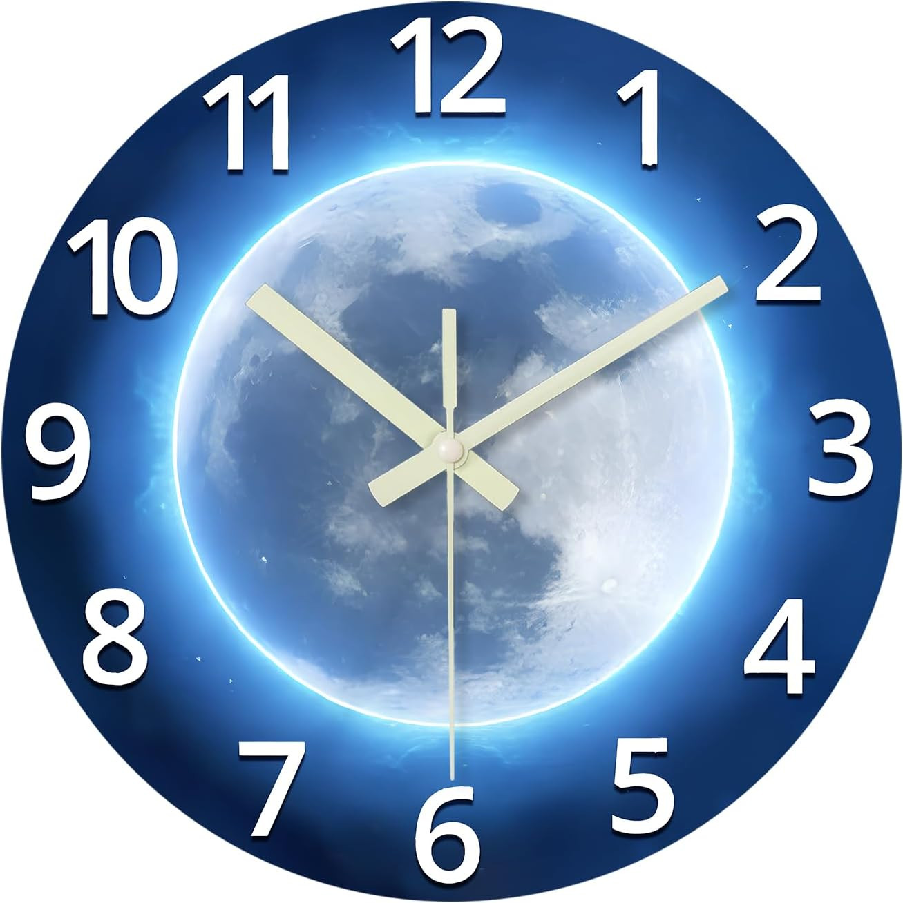 Analog Glow in the Dark Wall Clock Battery Operated 12 Inch Blue Light up Clock