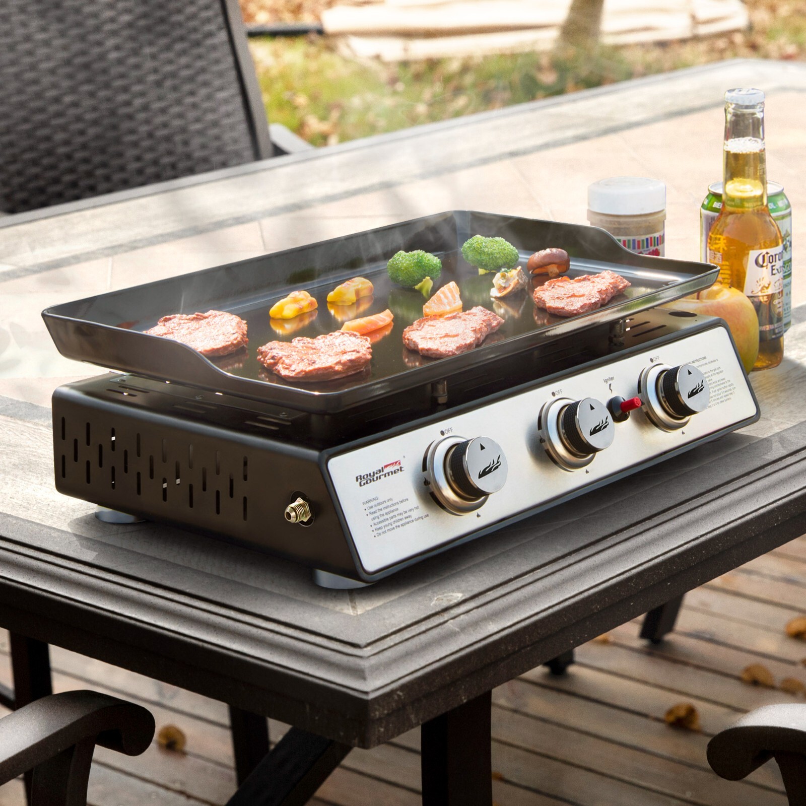 Royal Gourmet 3-Burner Propane Tabletop Griddle Regulator & Cover Included