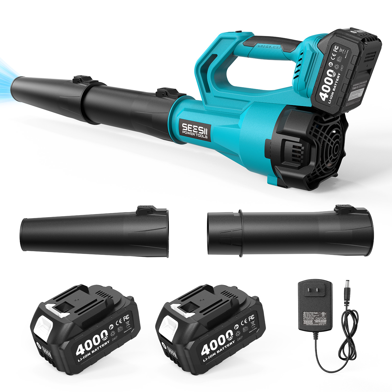 Seesii 21V Cordless Battery Powered Leaf Blower 400MPH 780CFM 2x 4000mAh Battery
