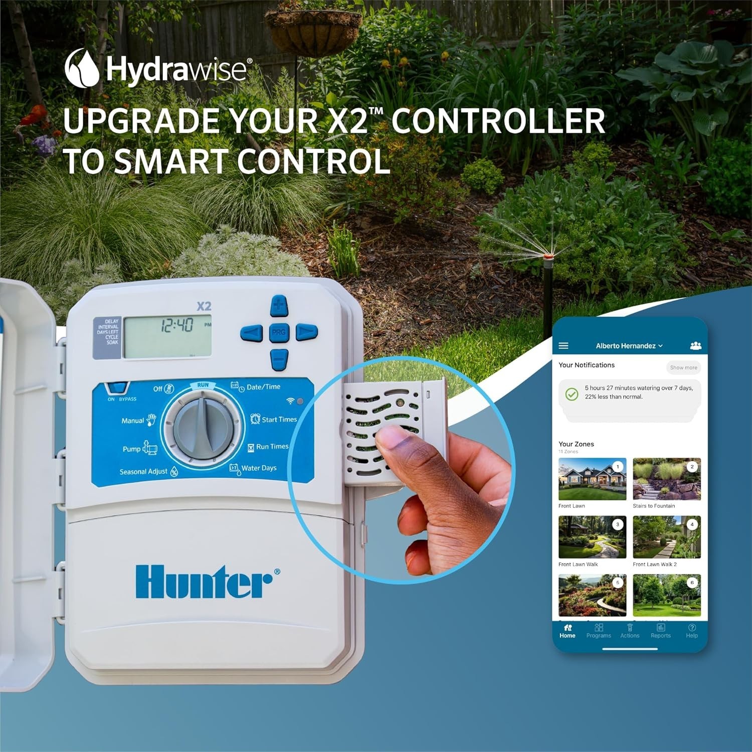 Hunter Wand Smart WiFi Module Gray Remote Scheduling for X2 Sprinkler Controller